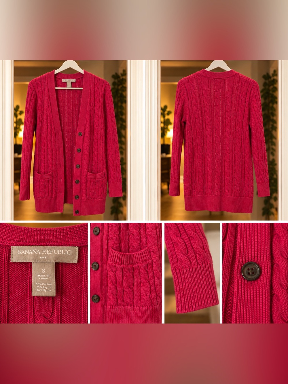 Banana Republic Men’s Cable-Knit Cardigan - Bright Red